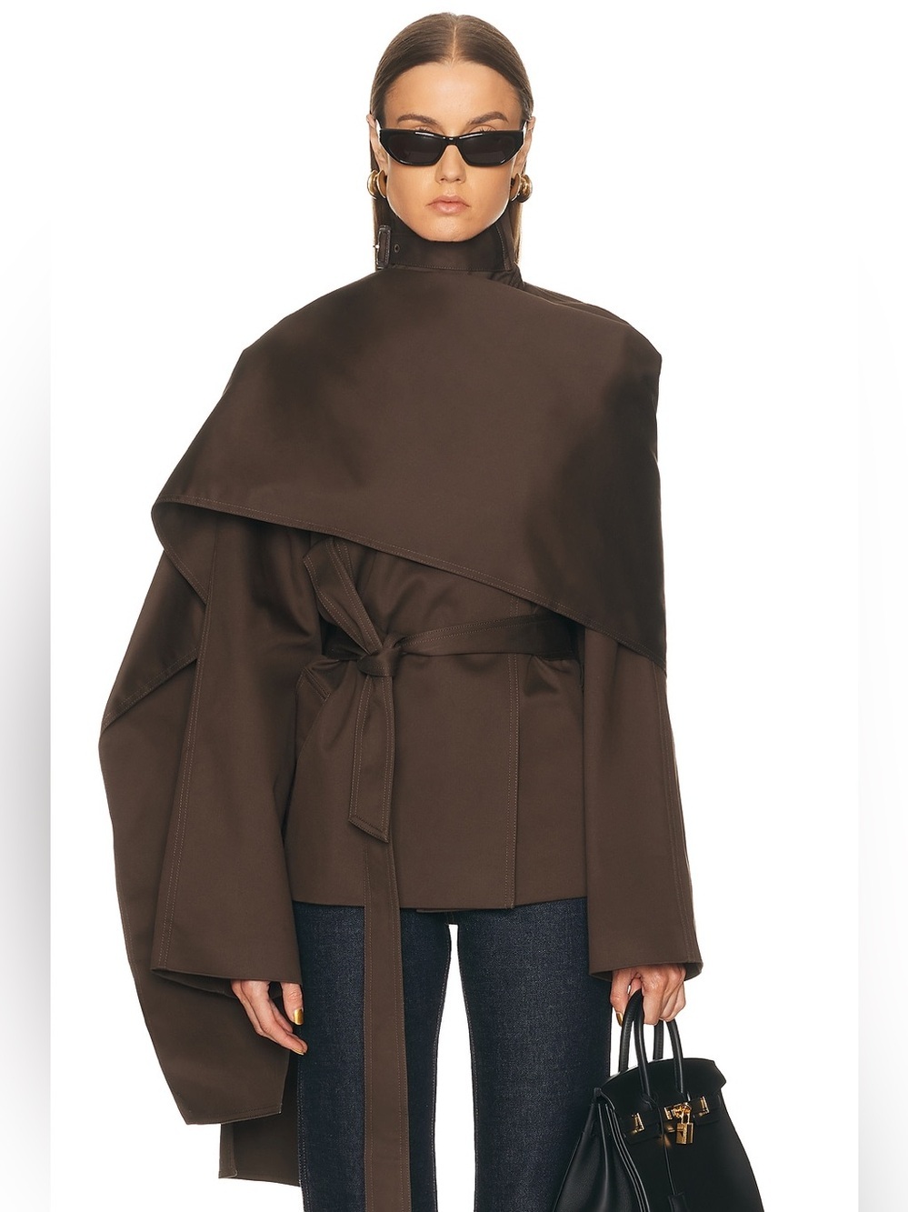 FWRD Revolve EAVES Yuna Crop Trench Coat Espresso NWT Size Small RETAIL $400
